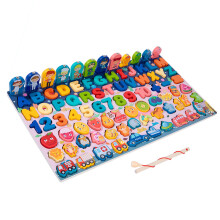 Wooden Toddler Puzzles, Bright Color Number & Fruit Shapes, Learning Toy
