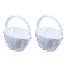 2X White Decorazione Di Bowknot Del Cesto Della Ragazza Di Fiore Di Nozze In Rilievo Del Raso