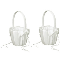 2X Avorio decorazione Bowknot del cestino della ragazza di fiore di cerimonia nuziale del fiore della perla del Faux