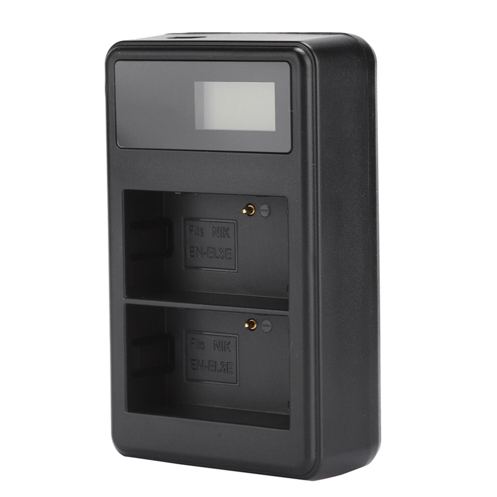 Portable Dual Slot Camera Battery Charger For Nikon En-El3e Â Lcd Display, Black 8791392257128