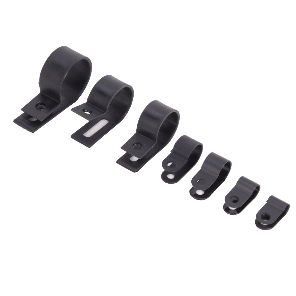 Black Plastic Nylon Cable Clamp Set 200Pcs R & P Type Wire Script Fasteners 6921388348901