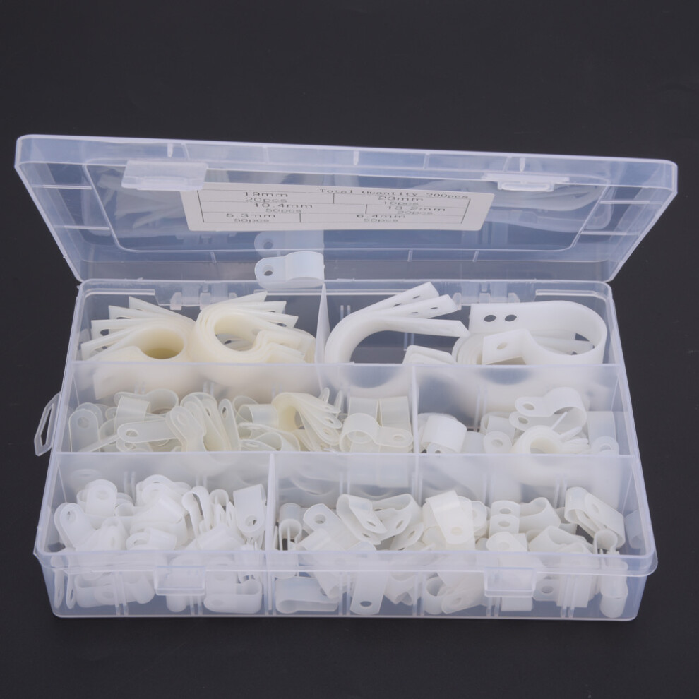Plastic Nylon Wire Clips 200Pcs R-Type P-Type Assorted Fasteners (White) 4601392261534