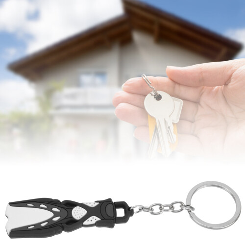 PVC Diving Flipper Shape Key Ring, Black/Blue/White, 16g