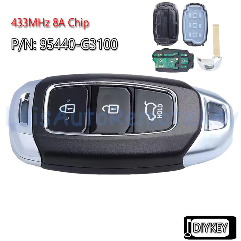 3 Buttons Smart Remote Car Key Fob 433Mhz 8A Chip For Hyundai I30 2017 2018 2019 2020 P/N: 95440-G3100 Fcc Id: Syec3fob1608 6935161642308