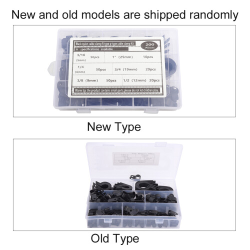 Black Plastic Nylon Cable Clamp Set 200pcs R & P Type Wire Script Fasteners 2
