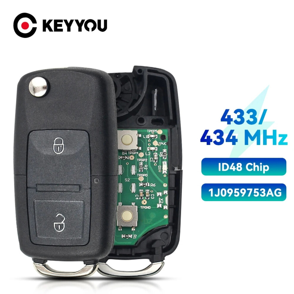 2 Button Car Remote Key 434Mhz 433Mhz Id48 Chip For Vw Beetle Bora Golf Passat Polo Transporter T5 1J0959753ag 6935161636529