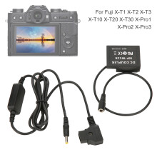 D-TAP auf Dummy-Akku passend für Fuji X-Serie, 128cm Kabel, Schwarz
