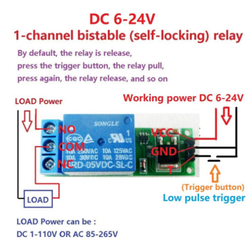 5Pcs 6-24V Flip-Flop  Relay Bistable Self-Locking Low Pulse Trigger Module 1
