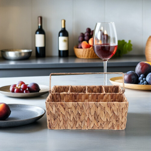 Compartment Wicker Basket for Cutlery and Condiment Organizer 2