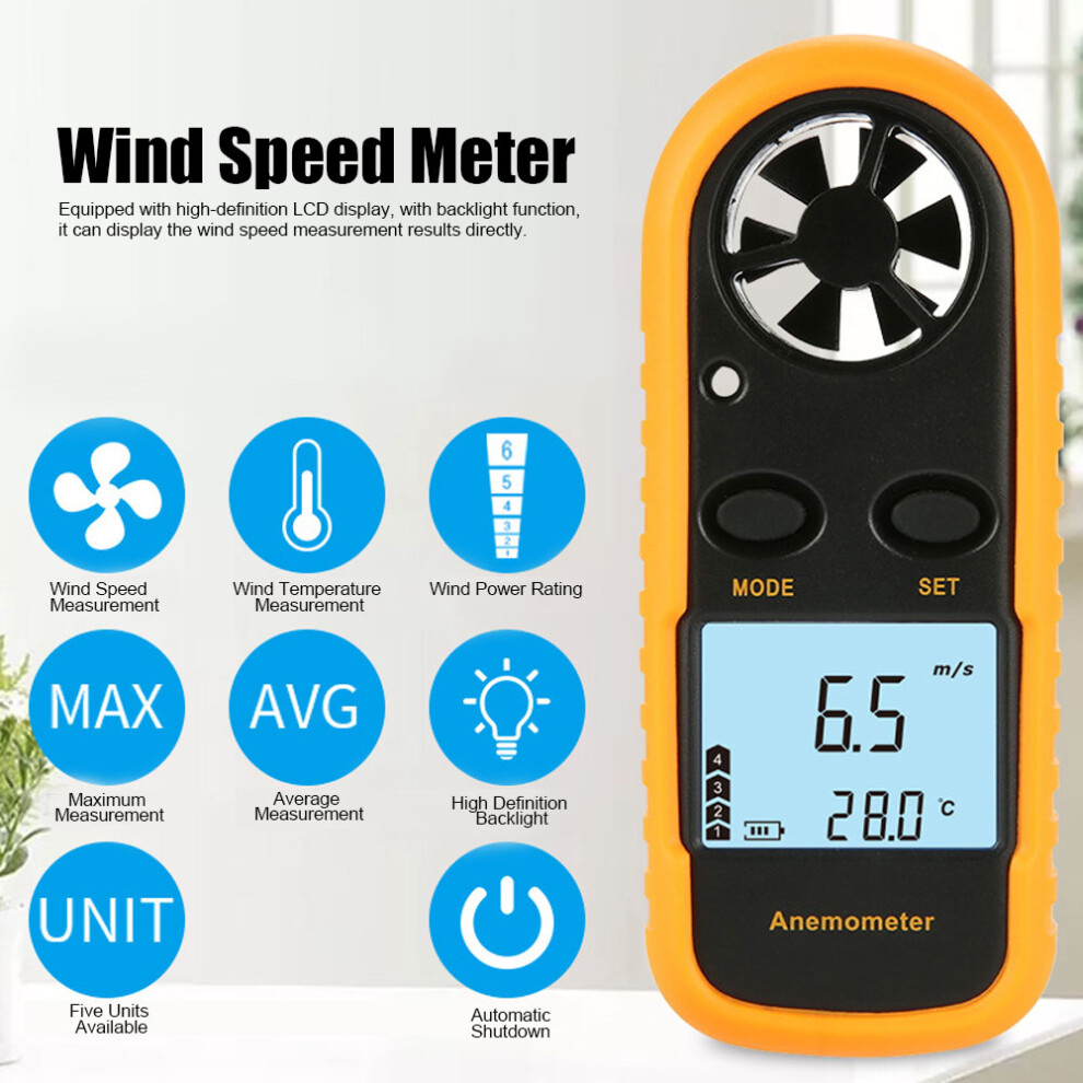 Digital Wind Speed & Temperature Meter Gm816, Lcd Display 5021392334523