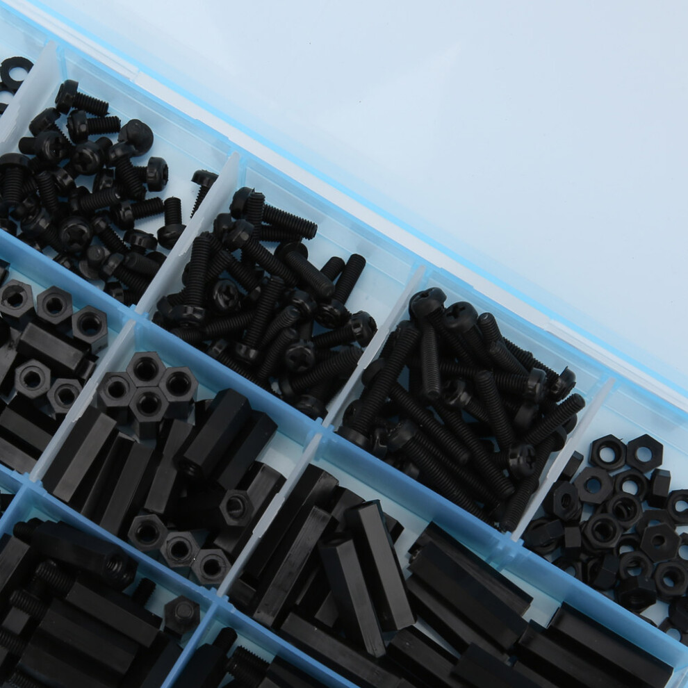 M3 Nylon Screw Nut Washer Assortment 310Pcs Black - Male Female Standoff Kit 7891388358745