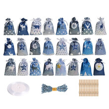 24PCS Christmas AdventCalendar Bags Christmas Countdown Gift Bags Reusable Fabric Gift Bags with Drawstring F