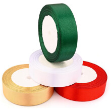 Christmas Ribbon, 4 Rolls 100 Yards Christmas Satin Ribbon Gift Wrapping Ribbon Double Faced Solid Satin Ribbon