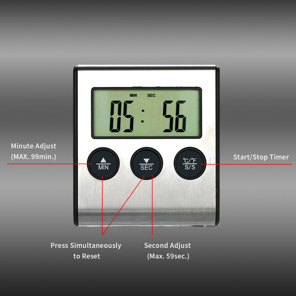 Digital Food Thermometer 0-250C With Alarm Timer For Bbq & Kitchen 5011392710861
