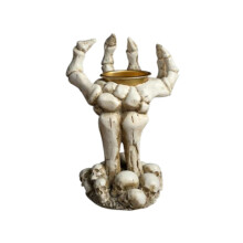 Suporte de Vela de Halloween Esqueleto Suporte de Vela de Mão Fantasma Ornamento de Resina Suporte de Vela de Festival Fantasma Luz de Vela Branca