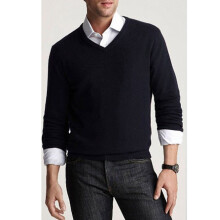 Herren Dunkelblauer Baumwoll-V-Ausschnitt-Pullover, Slim Fit, Brust 124 cm