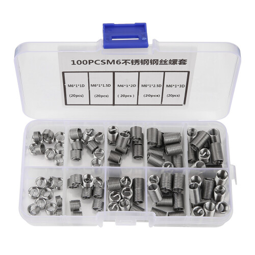100pcs M6 Stainless Steel Coiled Wire Helical Thread Inserts Set 2