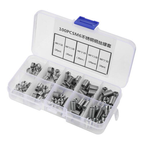 100pcs M6 Stainless Steel Helical Thread Insert Set, 1-3mm