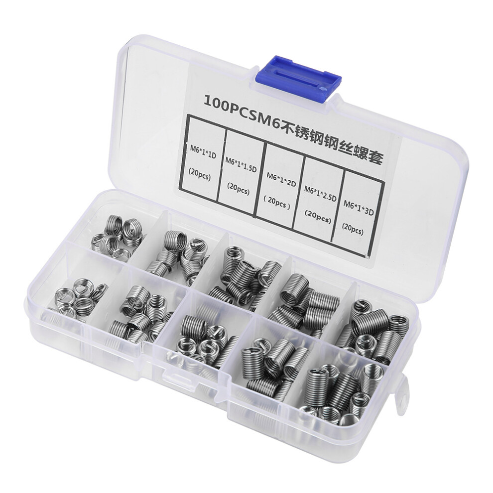 100Pcs M6 Stainless Steel Helical Thread Insert Set, 1-3Mm 7631392528051