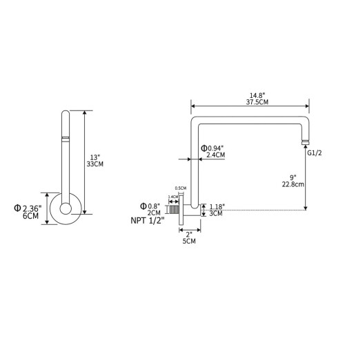 Stainless Steel Shower Head Extension with Rotatable Wall Mount, 33cm Pipe 1