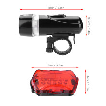 Black Waterproof Bike Headlight & Rear Safety Light with 5 LEDs Set