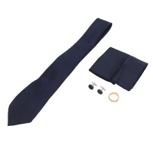 8cm Men Necktie Set Blue Gold Cufflinks Handkerchief for Business & Party