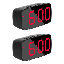2X Digital Alarm Clock Bedside,Red LED Travel USB Desk Clock with 12/24H Date Temperature Snooze for Bedroom,Black