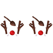 2X Rentier Dekoration Auto Fahrzeug Nasen Horn Kostüm Set Rudolph Weihnachten Rentier Geweih Rote Nasen Schmuck Elch Geweih