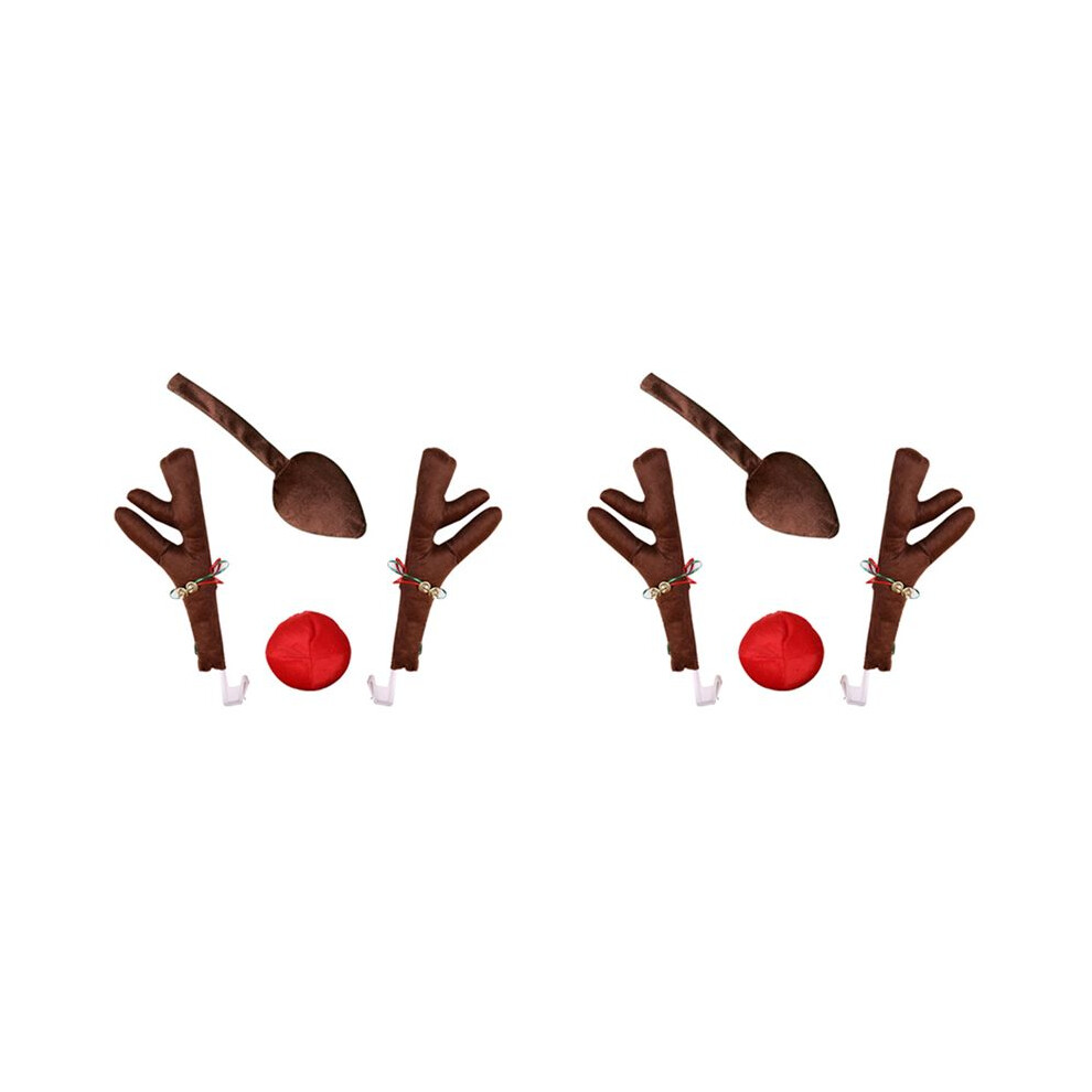 2X Reindeer Decoration Vehicle Nose Horn Costume Set Rudolph Christmas Reindeer Antlers Nose Ornaments Elk Antlers Red 4713609618526