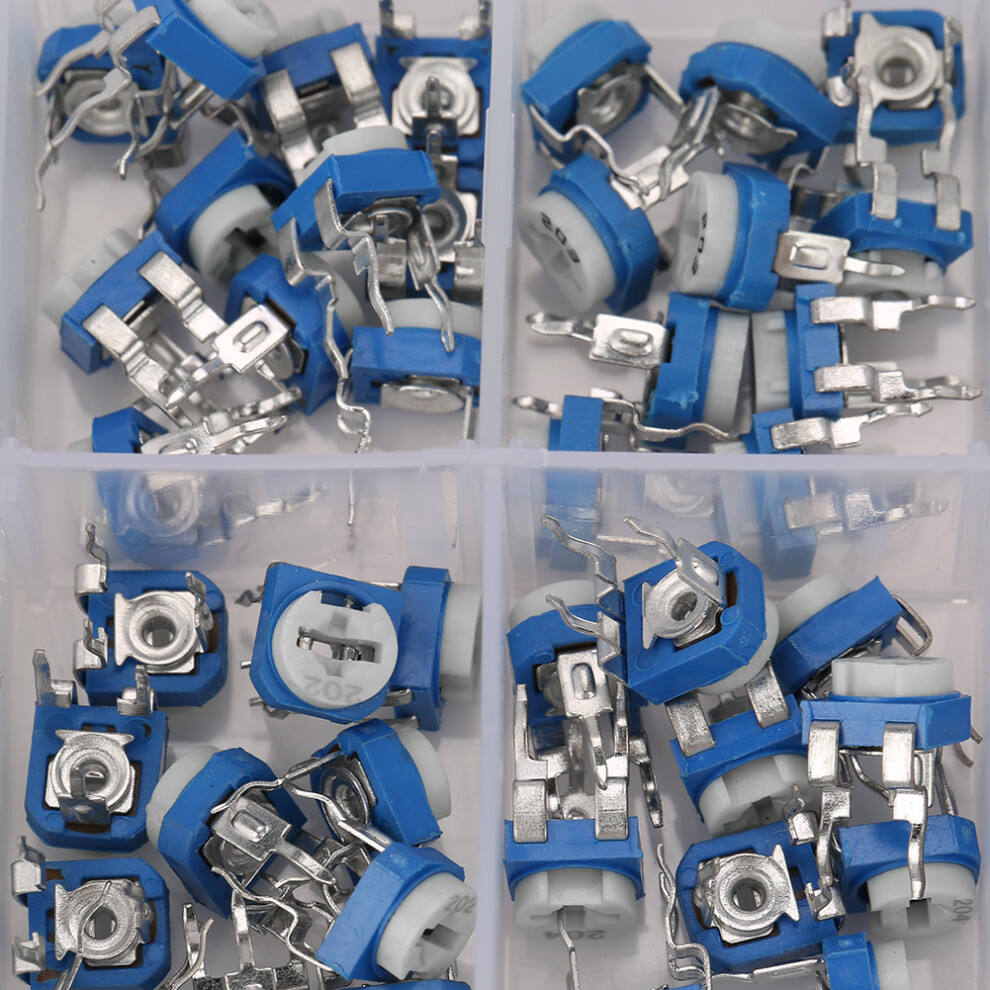 10V Blue White Variable Resistors 100Pcs Trimmer Pot For Electronics Rm065 4651388378913