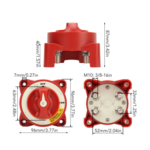 Marine Battery Cut Off Switch 350A 4-Terminal, Red, 32V 1