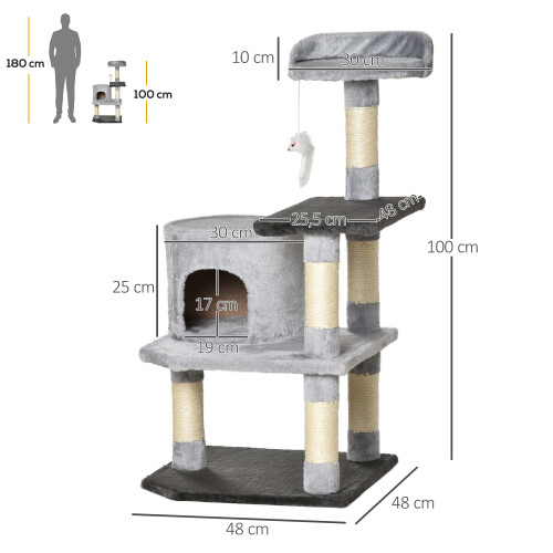 PawHut Árbol para Gato Gris 48 x 48 x 100cm 2