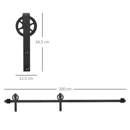Homcom Kit Puerta Corredera Negro 200 x 4 x 0,6cm 2