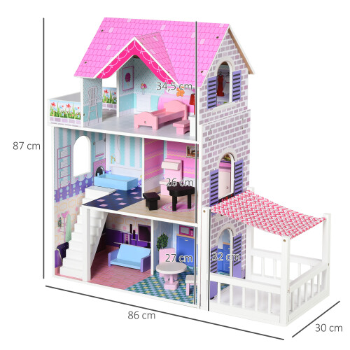 Homcom Casa de Muñeca Rosa 86 x 30 x 87 cm 2
