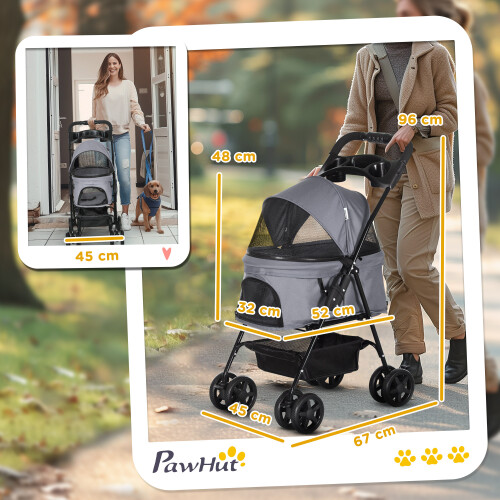 PawHut Cochecito para Mascota Gris 67 x 45 x 96 cm 2