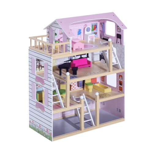 Homcom Casa de Muñeca Rosa 60.5 x 30 x 80.5 cm