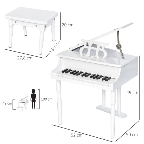Homcom Piano de Cola Infantil Blanco 52 x 50 x 49 cm 2