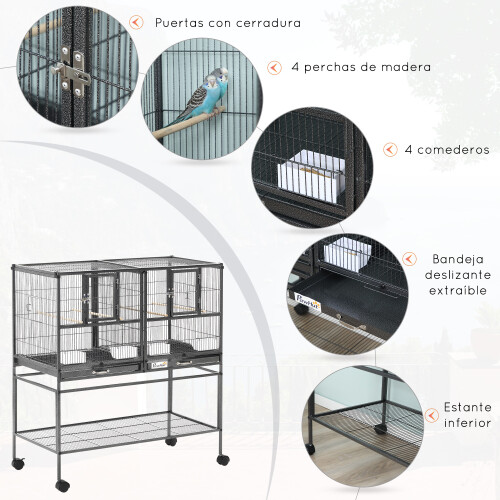 PawHut Jaula de Pájaro Gris 95 x 45.5 x 102 cm 2