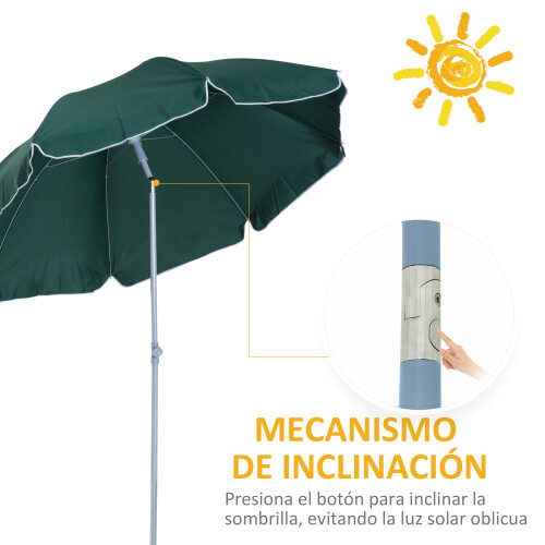 Outsunny Sombrilla de Playa Verde Ø202 x 230 cm 2