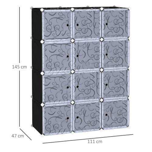 Homcom Armario Modular Plástico Negro 111 x 47 x 145cm 2