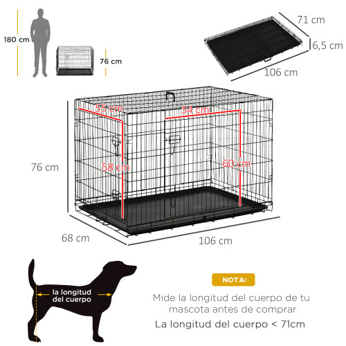 PawHut Jaula de Perro Negro 106 x 71.5 x 76 cm 2