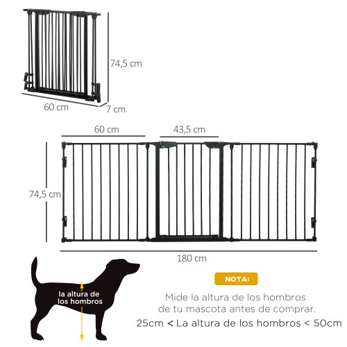 PawHut Barrera de Seguridad Negro 180 x 74.5 cm 1