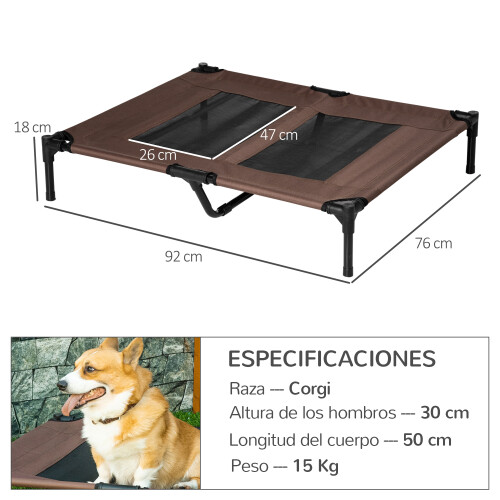 PawHut Cama Elevada para Perro Marrón 92 x 76 x 18 cm 1