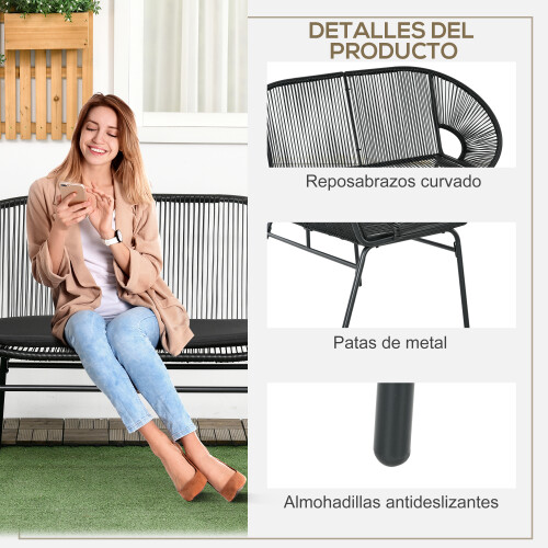 Outsunny Silla de Ratán Negro 132 x 72 x 83 cm 1