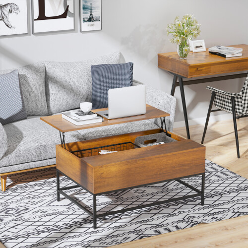 Homcom Mesa de Centro Elevable Marrón 90 x 60,5 x 45,5cm 1