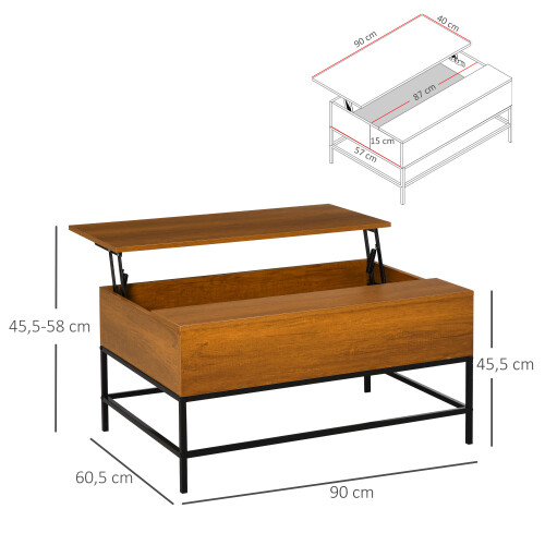 Homcom Mesa de Centro Elevable Marrón 90 x 60,5 x 45,5cm 2