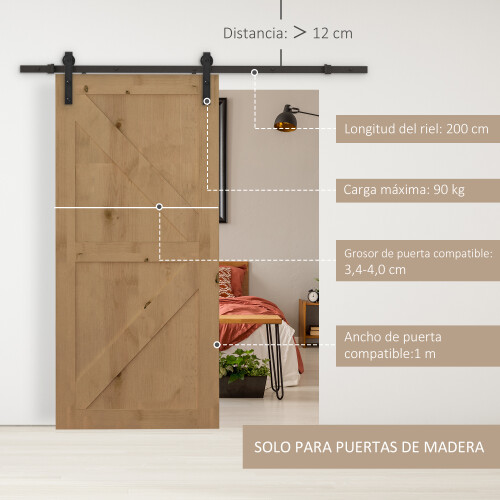 Homcom Kit Puerta Corredera Negro 200 x 4 x 0.7cm 1