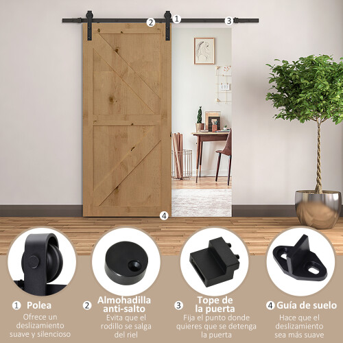 Homcom Kit Puerta Corredera Negro 200 x 4 x 0.7cm 2