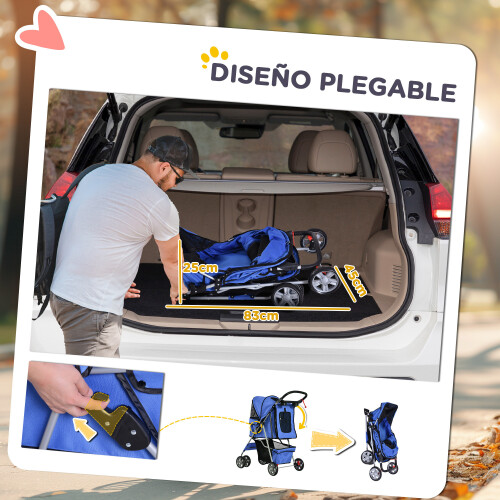 PawHut Cochecito Perro y Gato Azul 75 x 45 x 97 cm 2