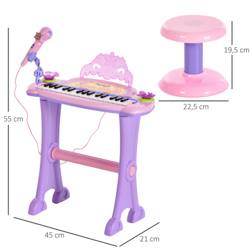 Homcom Teclado Electrónico Infantil Rosa 45 x 21 x 55cm 2